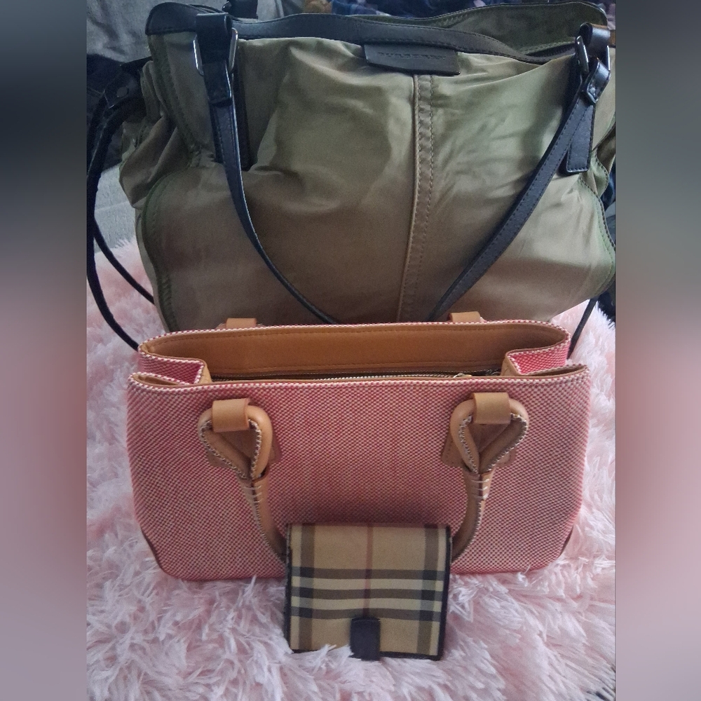 Women's Pink Canvas Tote Bag with Tan Trim